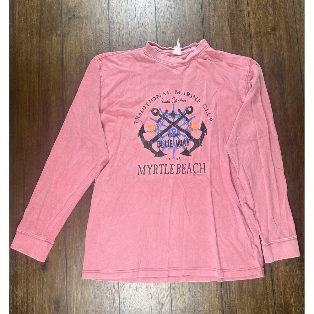 Collegiate Cotton Myrtle Beach Long Sleeve Graphic‎ T-Shirt Pink Mens Medium